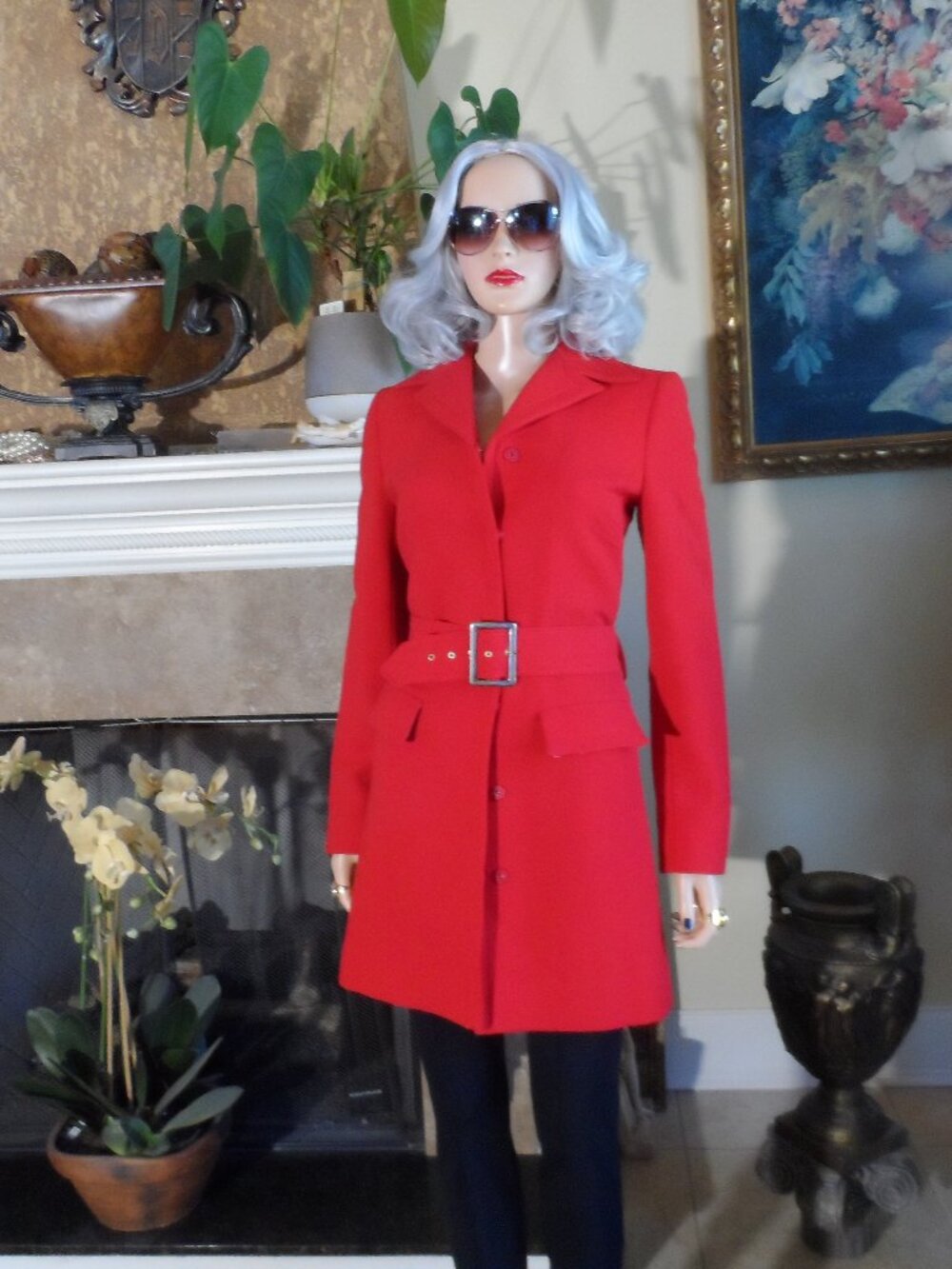 Dolce & Gabbana Red Virgin Wool Belted Coat Size S